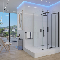 Душевой угол раздвижной прямоугольный RV074B-14080-01-C4 1400х800х1950 Цвет профиля Чёрный Стекло Прозрачное Veconi