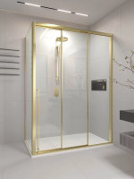 Душевой угол раздвижной 1200х800x2000 цвет профиля Золото брашинг стекло прозрачное PR3/R-SP-12080-01-G-C4 Premium Veconi