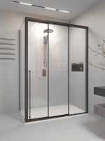 Душевой угол раздвижной 1400х900x2000 цвет профиля Чёрный матовый стекло прозрачное PR3/R-SP-14090-01-B-C4 Premium Veconi