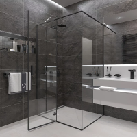 Душевой угол раздвижной прямоугольный RV073B-8080-01-C4 800х800х1950 Цвет профиля Чёрный Стекло Прозрачное Veconi